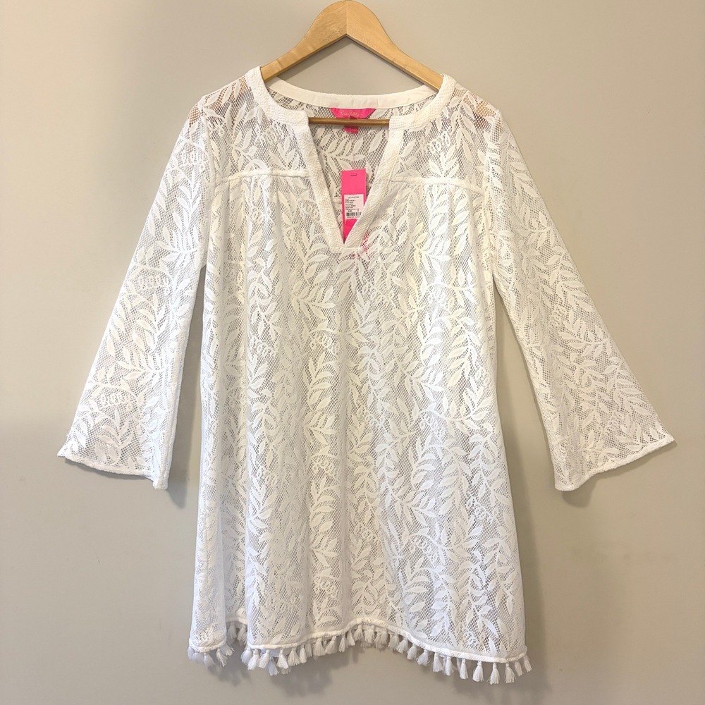 Lilly Pulitzer Kizzy Coverup Lace Resort White Small Tassel Trim